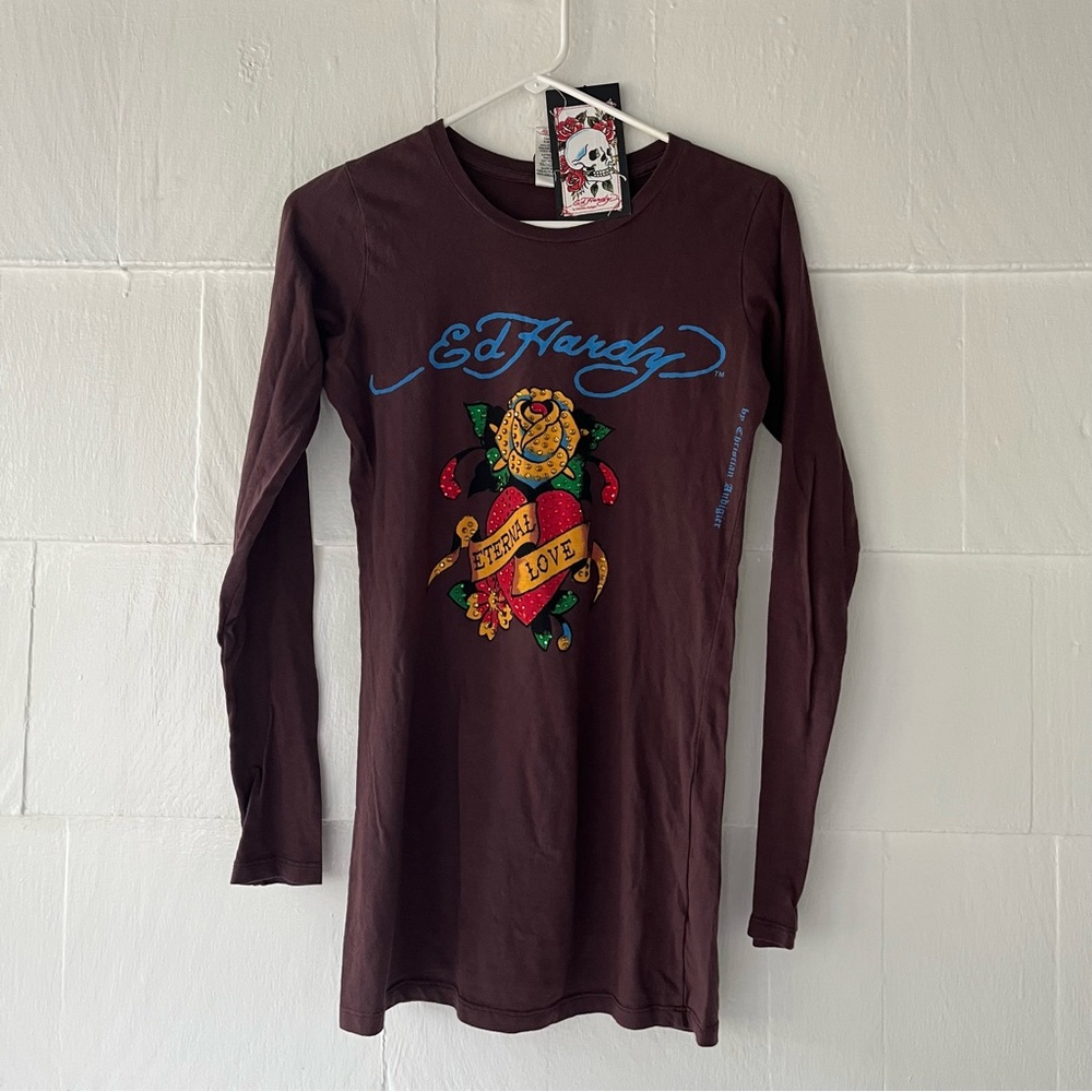Vintage Authentic Ed Hardy “Eternal Love” Shirt with Stones NEW WITH TAG Size S